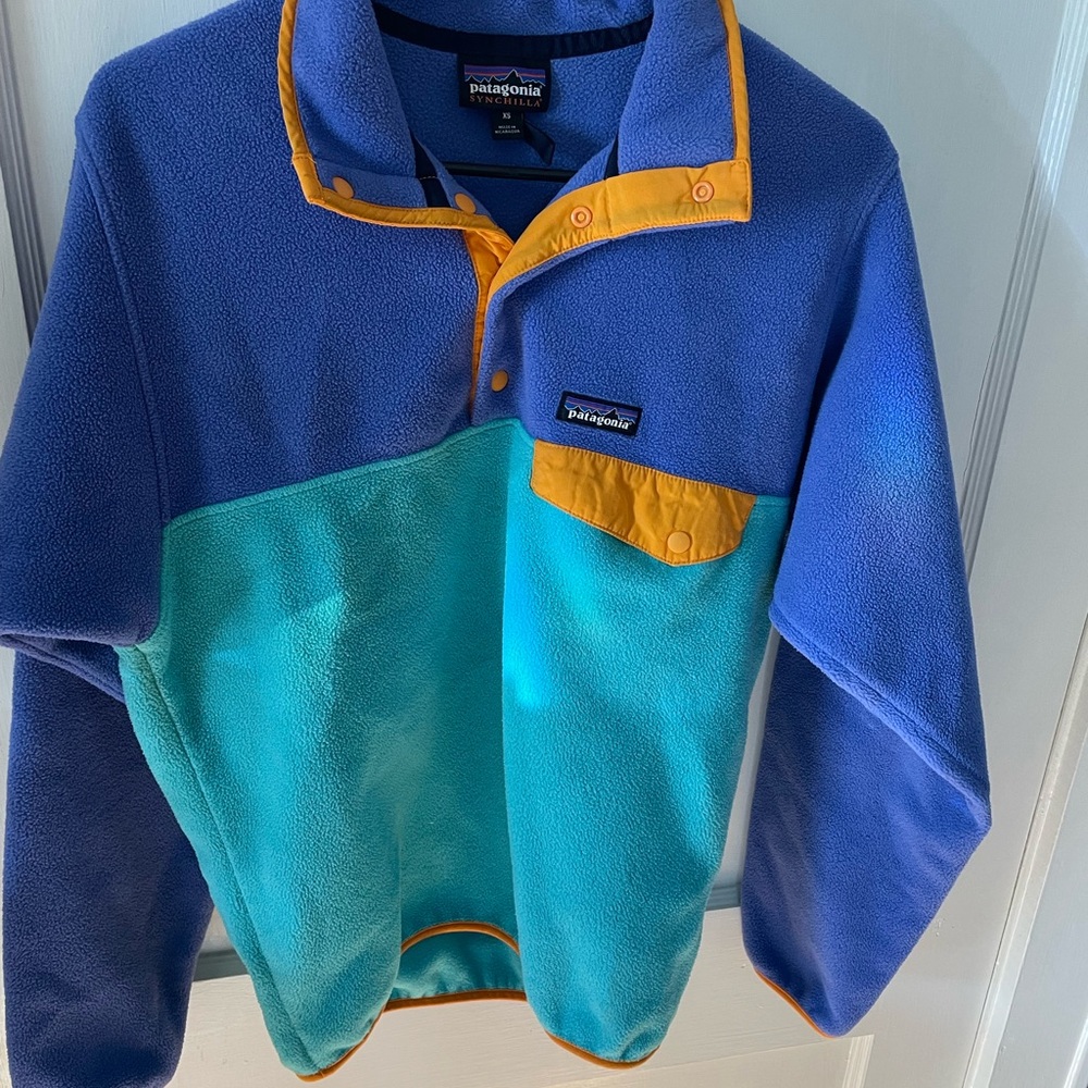 Patagonia Blue and Teal Fleece Pullover Synchilla